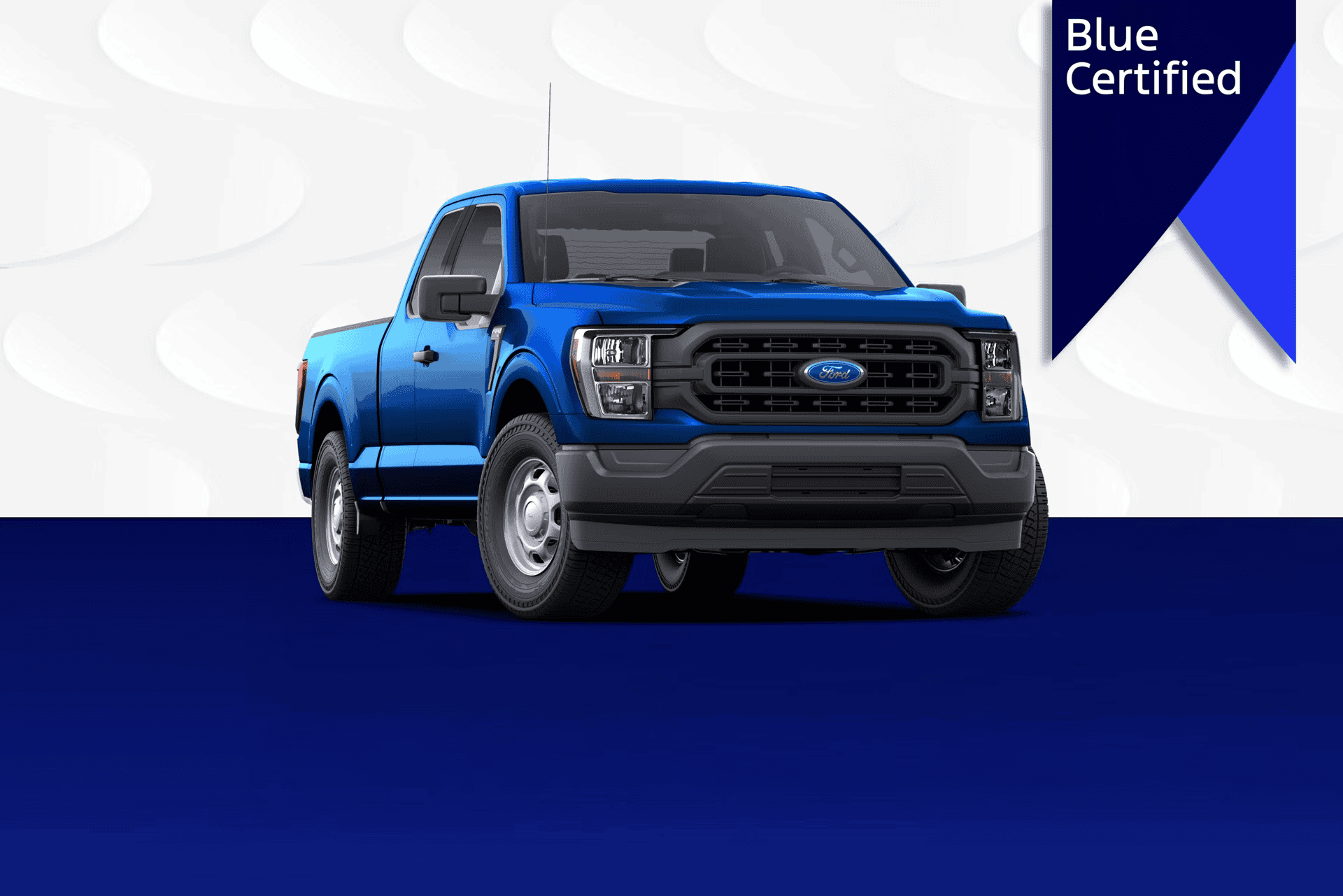 Blue Ford F-150 truck with Blue Certified badge at Eastgate Ford dealership.